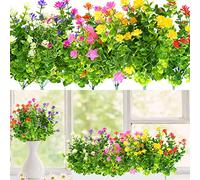 7 Bundles Artificial Flowers for Outdoor Indoor Decoration Plastic Faux Flowers Wedding Party Decor UV Resistant Fake Bouquet Shrubs Plants Home Garden Porch Window Decor