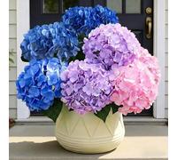 7 Bundles Faux Hydrangea Flowers Outdoor with 35 Heads,Artificial Hydrangea Flowers, UV Resistant Hydrangeas, for Garden, Porch, Yard, Outdoor Wedding Decoration. (Mixed - A)