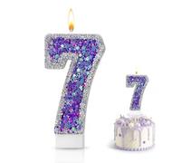 7 Candle, Purple Glitter Number 7 Birthday Candle, Purple Cake Topper Decor with Insert Base, Exquiste Star Sequins Number 7 Candle for Girls Birthday Party Wedding Anniversary & Various Celebration