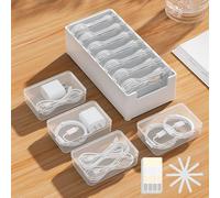 7 Case Cable Storage Box with Cable Straps and Label Stickers, Travel Cord Organizer for Charging Cables, USB Wires, Earphones - Drawer Organization for Home & Office (7 Cases + 7 Cable Straps)