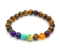 7 Chakra Bracelet, Semi Precious Tiger Eye Stones Stretch Bracelets for Women and Men Reiki Energy Balance