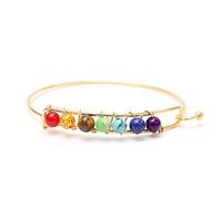 7 Chakra Bracelets Handmade Beaded Bracelet Natural Stone Cuff Bangles Gold Color Excellent