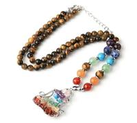 7 Chakra Crystal Necklaces for Women Men|Breathing Yoga Pendant Charm With Gemstone Bead Choker Amulet Meditation Balance Jewelery Gifts Tiger Eye