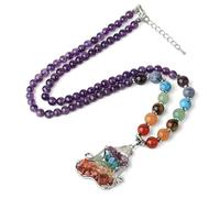 7 Chakra Crystal Necklaces for Women Men|Breathing Yoga Pendant Charm With Gemstone Bead Choker Amulet Meditation Balance Jewelery Gifts Amethyst