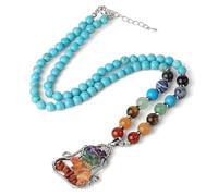 7 Chakra Crystal Necklaces for Women Men|Breathing Yoga Pendant Charm With Gemstone Bead Choker Amulet Meditation Balance Jewelery Gifts Turquoise
