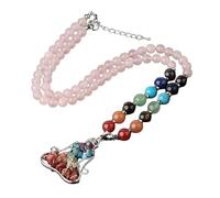 7 Chakra Crystal Necklaces for Women Men|Breathing Yoga Pendant Charm With Gemstone Bead Choker Amulet Meditation Balance Jewelery Gifts Rose Quartz