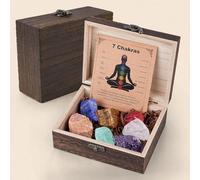 7 Chakra Crystal Set with Premium Raw Healing Stones in Wooden Gift Box & Guide - Complete Meditation, Reiki & Yoga Kit for Energy Work & Spiritual Practice Reiki,Gift for Women
