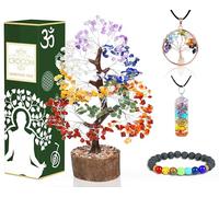 7 Chakra Crystal Tree of Life with Bracelet & 2 Pendants - Feng Shui Bonsai Gem Tree Decor Healing Crystals Spiritual Gifts for Cute Home Room & Desk Decor, Gifts for Women, Mom, Friend Her & Sister
