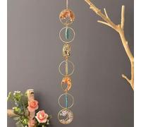 7 Chakra Crystals Hanger, Decorative Sun Catcher Pendant, Natural Gemstones, Wall Hanging, Ornament, Wall Hanging, Yoga Wall Art, Ornaments for Bedroom (Colourful 7 Rings)