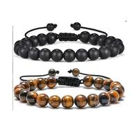 7 Chakra Energy Bracelet - Hand Woven Lapis Lazuli and Tiger Eye Beads, Crystals(H)