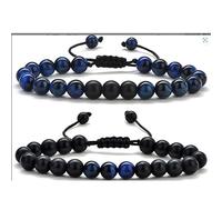 7 Chakra Energy Bracelet - Hand Woven Lapis Lazuli and Tiger Eye Beads, Crystals(H)