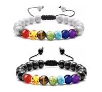 7 Chakra Energy Bracelet - Hand Woven Lapis Lazuli and Tiger Eye Beads, Crystals(H)