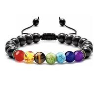 7 Chakra Energy Bracelet - Hand Woven Lapis Lazuli and Tiger Eye Beads, Crystals(H)