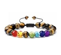 7 Chakra Energy Bracelet - Hand Woven Lapis Lazuli and Tiger Eye Beads, Crystals(H)