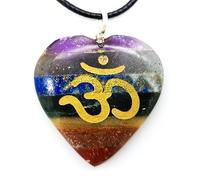 7 Chakra Gemstone Amulet in Peace Rainbow Heart Shape with Mantra Om Aum Symbol in Jewellery Bag
