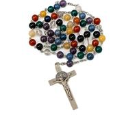 7 Chakra Gemstone Catholic Rosary Beads 8mm with St Benedict Crucifix - Includes JRose Velvet Pouch & How to Pray The Rosary Leaflet - Handmade Prayer Beads for Meditation & Devotion