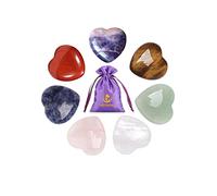 7 Chakra Healing Crystal Natural Heart Stones Set Crystals and Gemstones Healing Reiki Puff Heart Pocket Palm Stone for Stress Relief Chakra Balancing Home Decoration Yoga (7PCS)