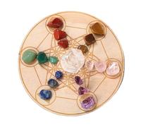 7 Chakra Healing Crystals Grid Set w/Wooden Plate Crystal Desk Display Ornaments