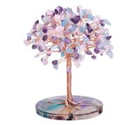 7 Chakra Healing Crystals Tree Leaf Wire Wrapped on Natural Base Home Office Desk Living Room Decoration A