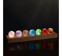 7 Chakra Natural Healing Spheres, with LED Wooden Stand, 40mm Crystal Quartz Stones for Meditation, Galaxy Samll Ball with Led Wooden Base(B Long Base,A 7 Ball Sapele)