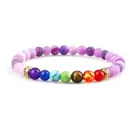 7 Chakra Natural Stone Beaded Bracelet, 6mm Purple Weathered Stone stretch Bracelet unisex, Handmade Adjustable Couples bangle gifts for Lover 6mm