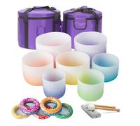 7 Chakra Quartz Singing Bowls Set with Carrying Cases, Mallets, and Cushions for Sound Therapy and Healing