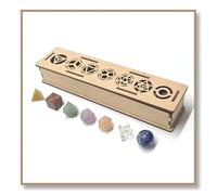7 Chakra Sacred Geometry Set Platonic Solids Shungite Gemstone Crystal 7 Pcs Geometry Beautiful Gift with Wooden Box 15-20MM
