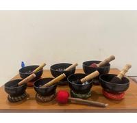 7 Chakra Singing Bowl Set - Tibetan Singing Bowl Set of 7 - Handcrafted Healing Bowls (4"-8") - Chakra Symbols with Chakra Carving - Meditation & Sound Therapy