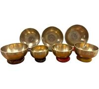 7 Chakra Singing Bowl Set - Tibetan Singing Bowl Set of 7 - Handcrafted Healing Bowls (5"-10") - Chakra Symbols with Lotus Flower Carving - Meditation & Sound Therapy