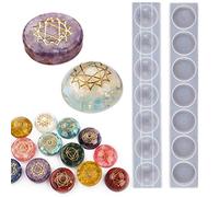 7 Chakra Stones Resin Molds 2 Pack Silicone Round Reiki Healing Crystal with Engraved Chakra Symbols Epoxy Resin Casting Mould DIY Crafts Jewelry Pendant Keychain Home Decor Ornament