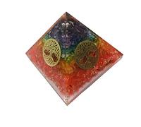 7 Chakra Tree of Life Pyramid Crystal Quartz Positive Energy Generator Pyramids Healing Stones for EMF Protection Meditation Chakra Balancing, Yoga Spiritual Gift 65-70 mm