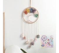 7 Chakra Wind Chimes Raw Stone Tree of Life Dream Catchers Hanging Ornament Natural Crystal Wind Chime for Home Garden Decoration(Gold)