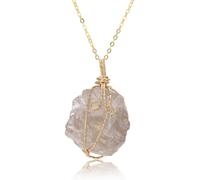 7 Chakra Wire Wrapped Natural Raw Crystal Necklace Colorful Gemstone Chain | Handmade wire wrap rough stone pendant necklace, transparent multi-color crystal for boho styling