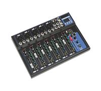 7-Channel Bluetooth Audio Mixer, USB DJ Mixer with 3-Band EQ & XLR, Black | 6 Music Modes, Built-in Analog Effects, 32.81ft Wireless Range, +48V Phantom Power, LCD Display, 5 Mic Inputs