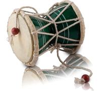 7 cms Small Handmade Traditional Authentic Wooden & Leather Classical Indian Folk Dumroo Damroo Damaru Hand Drum Percussion Instrument Set, Decorative Collectible Showpiece World Musical Instruments