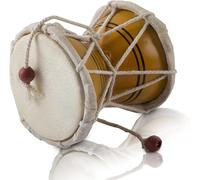 7 cms Small Handmade Traditional Authentic Wooden & Leather Classical Indian Folk Dumroo Damroo Damaru Hand Drum Percussion Instrument Set, Decorative Collectible Showpiece World Musical Instruments