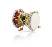 7 cms Small Handmade Traditional Authentic Wooden & Leather Classical Indian Folk Dumroo Damroo Damaru Hand Drum Percussion Instrument Set, Decorative Collectible Showpiece World Musical Instruments