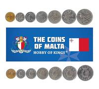 7 Coins from Malta | Maltese Coin Set Collection 1 2 5 10 25 50 Cents 1 Lira | Circulated 1991-2007 | Blue Rock Thrush | Mahi Mahi | Weasel | Maltese Freshwater Crab