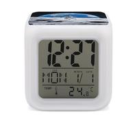 7 Color Ambient Night Light Cube Battery Operated Astronaut Moon Jump Digital Clock with Snooze Temperature LED Digital Alarm Clocks Dimmable Wake Up Light Portable Mood Lamp for Bedroom Desk Gift