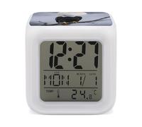 7 Color Ambient Night Light Cube Battery Operated Eagle Full Moon Digital Clock with Snooze Temperature LED Digital Alarm Clocks Dimmable Wake Up Light Portable Mood Lamp for Bedroom Desk Gift