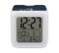 7 Color Ambient Night Light Cube Battery Operated Lonely Cat Moon Digital Clock with Snooze Temperature LED Digital Alarm Clocks Dimmable Wake Up Light Portable Mood Lamp for Bedroom Desk Gift