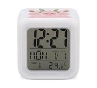 7 Color Ambient Night Light Cube Battery Operated Pig Wearing Wreath Digital Clock with Snooze Temperature LED Digital Alarm Clocks Dimmable Wake Up Light Portable Mood Lamp for Bedroom Desk Gift