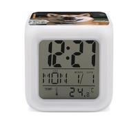 7 Color Ambient Night Light Cube Battery Operated Shiba Inu Smile Tongue Out Digital Clock with Snooze Temperature LED Digital Alarm Clocks Dimmable Wake Up Light Portable Mood Lamp for Bedroom Desk G