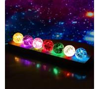7 Color Chakra Crystal Ball ,Crystal Ice Cracking Ball Decoration with LED Wooden Base,40mm Chakra Natural Healing Spheres,Led Night Light Ball Lamp for Home Use,Ice Cracked Glass Ball Ornaments (A)