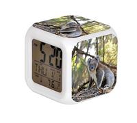 7 Color Change LED Digital Alarm Clock with Date Alarm Thermometer Home Desktop Child Alarm Clock Gray and White Koala Bear Near Trees