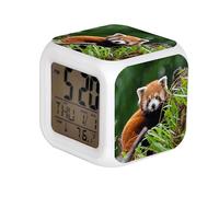 7 Color Change LED Digital Alarm Clock with Date Alarm Thermometer Home Desktop Child Alarm Clock Red Panda Perching on Tree During Daytime
