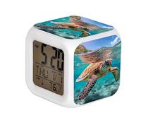 7 Color Change LED Digital Alarm Clock with Date Alarm Thermometer Home Desktop Child Alarm Clock Turtles Swimming in Ocean
