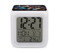 7 Color Change LED Digital Alarm Clock with Snooze Calendar Temperature Display Colorful Butterflies Flying Around on Black Background Wake Up Clock Battery Operated Bedside Lamp Night Light for Bedro