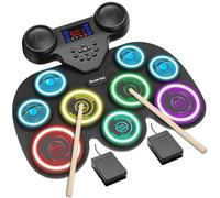 7-Color Dynamic LED Lights Electric Drum Set, 9-Pad Electronic Drum Set Bluetooth MIDI Support, Extra-thick Electric Drum Pads for Better Rebound, Perfect Christmas/Birthday Gift for Kids