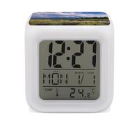 7 Color LED Digital Alarm Clock Cube Grand Teton National Park Bedside Clocks with Temperature Display 12/24h Format Snooze & Night Light Dimmable Lamp Battery Powered for Bedroom Office Decor